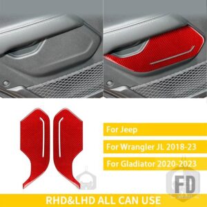 ジープ グラディエーター 2020-23 アクセサリーカーボンインテリアドアパネルトリムステッカー装飾装飾 - back door red