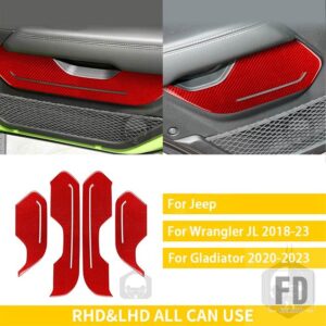 ジープ グラディエーター 2020-23 アクセサリーカーボンインテリアドアパネルトリムステッカー装飾装飾 - SET red