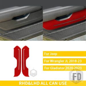 ジープ グラディエーター 2020-23 アクセサリーカーボンインテリアドアパネルトリムステッカー装飾装飾 - front door red