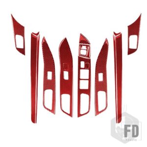 三菱 ランサー EVO X MR 2008-2015 カーアクセサリーカーボンインテリアドア板窓昇降トリムステッカーセット - Red Carbon RHD