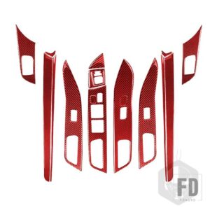 三菱 ランサー EVO X MR 2008-2015 カーアクセサリーカーボンインテリアドア板窓昇降トリムステッカーセット - Red Carbon LHD