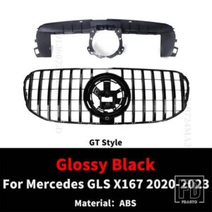 メルセデスベンツ GT スタイルフードメッシュフロントグリルバンパーグリルアクセサリー GLS X167 2020-2023 400 450 580 GLS400 GLS450 チュー - GT Black