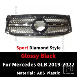 メルセデスベンツ スポーツフロントバンパーグリル GLB X247 W247 2019-22 AMG ライン GT ダイヤモンドインレットグリルメッシュトリムチューニ - Sport Diamond Black