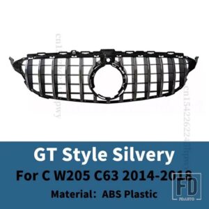 メルセデスベンツ フロントフードグリルレーシングバンパーグリル Cクラス W205 リアル C63 AMG 2014-2021 - 2014-2018 GT Silvery