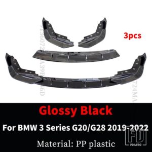 BMW アクセサリーフロントバンパーリップあごガードフェイスリフト 3 G20 G21 G28 2019-2022 M スポーツ 330I 340I 320I 320D 340D ツーリング - Glossy Black