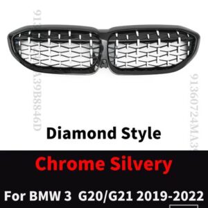 BMW フロントラジエーターグリッドグリルキドニーグリルチューニングメッシュ 3 G20 G21 2019-22 318I 320I 320D 330I 340I 340D M スポーツ - Diamond Silvery
