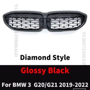 BMW フロントラジエーターグリッドグリルキドニーグリルチューニングメッシュ 3 G20 G21 2019-22 318I 320I 320D 330I 340I 340D M スポーツ - Diamond Black