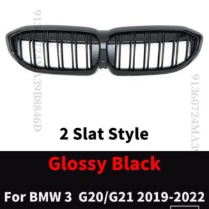 BMW フロントラジエーターグリッドグリルキドニーグリルチューニングメッシュ 3 G20 G21 2019-22 318I 320I 320D 330I 340I 340D M スポーツ - 2 Slat Glossy Black