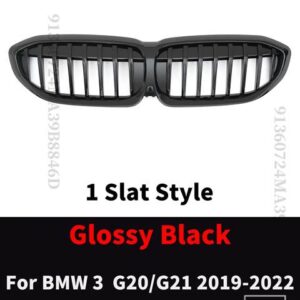 BMW フロントラジエーターグリッドグリルキドニーグリルチューニングメッシュ 3 G20 G21 2019-22 318I 320I 320D 330I 340I 340D M スポーツ - 1 Slat Glossy Black