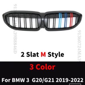 BMW フロントラジエーターグリッドグリルキドニーグリルチューニングメッシュ 3 G20 G21 2019-22 318I 320I 320D 330I 340I 340D M スポーツ - 2 Slat M Color