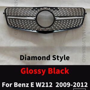 メルセデスベンツ フロントバンパーグリルレーシングフードグリルグリッドチューニングミドルメッシュ E W212 2009-2015 E260 E300 E350 E200 - 09-12 Diamond Black
