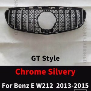 メルセデスベンツ フロントバンパーグリルレーシングフードグリルグリッドチューニングミドルメッシュ E W212 2009-2015 E260 E300 E350 E200 - 13-15 GT Silvery