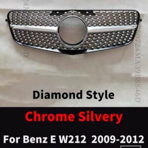 メルセデスベンツ フロントバンパーグリルレーシングフードグリルグリッドチューニングミドルメッシュ E W212 2009-2015 E260 E300 E350 E200 - 09-12 Diamond Silver