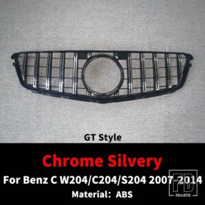 メルセデスベンツ フロントグリルバンパーグリルチューニングアクセサリー C W204 C204 S204 GT AMG ダイヤモンド C250 C180 C300 C200 2007-2 - GT Silvery