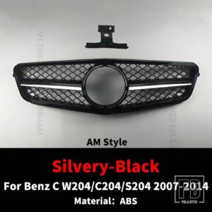 メルセデスベンツ フロントグリルバンパーグリルチューニングアクセサリー C W204 C204 S204 GT AMG ダイヤモンド C250 C180 C300 C200 2007-2 - AM Silvery-Black