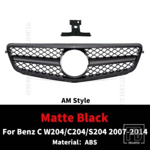 メルセデスベンツ フロントグリルバンパーグリルチューニングアクセサリー C W204 C204 S204 GT AMG ダイヤモンド C250 C180 C300 C200 2007-2 - AM Matte Black