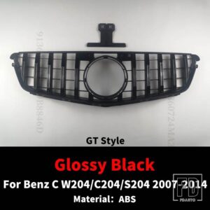メルセデスベンツ フロントグリルバンパーグリルチューニングアクセサリー C W204 C204 S204 GT AMG ダイヤモンド C250 C180 C300 C200 2007-2 - GT Glossy Black