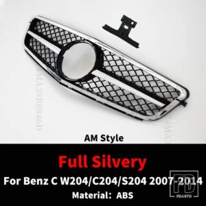 メルセデスベンツ フロントインレットグリルレーシングバンパーグリル Cクラス W204 C204 S204 クーペ C43 2007-2014 チューニング AMG - Full Silvery