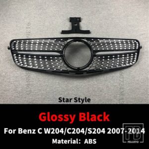 フロントグリルレーシングバンパーグリルダイヤモンドスタイルチューニングメルセデス W204 C204 S204 クーペベンツ C C43 C200 C300 C180 C25 - Glossy Black