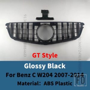 アップグレードスポーツ改築 GT スタイルフロントバンパーグリルレーシンググリルメルセデス W204 ベンツ C 2007-2014 C43 C180 C200 C250 C30 - Glossy Black
