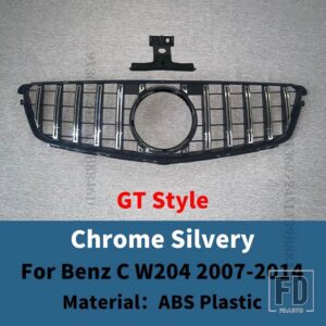 アップグレードスポーツ改築 GT スタイルフロントバンパーグリルレーシンググリルメルセデス W204 ベンツ C 2007-2014 C43 C180 C200 C250 C30 - Chrome Silvery