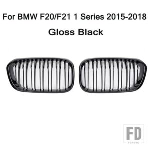 BMW F20 F21 1シリーズ 2015-18 ペアグロスマットブラックワイドフロントキドニーグリルグリル車 STYING レーシンググリル - Gloss black