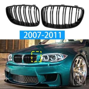 BMW 1シリーズ E81 E87 2004-2011 グロスブラックグリルカバーフロントバンパー親切に改築 M スタイルグリル 128I 130I 135I - 2007-2011