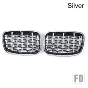BMW X5 X6 E70 E71 ダイヤモンドキドニーグリルレーシンググリルフロントグリルスタイルグリル 2008-2013 交換 2PC - Silver