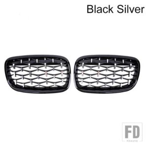 BMW X5 X6 E70 E71 ダイヤモンドキドニーグリルレーシンググリルフロントグリルスタイルグリル 2008-2013 交換 2PC - black silver