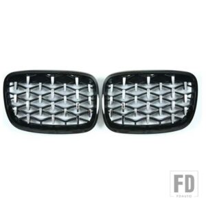 BMW 2シリーズ F45 220I 235I ペアクロームダイヤモンドキドニーグリルメテオスタイルフロントバンパー 2014-2018 カーアクセサリー - silver and black