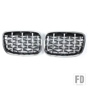 BMW 2シリーズ F45 220I 235I ペアクロームダイヤモンドキドニーグリルメテオスタイルフロントバンパー 2014-2018 カーアクセサリー - All Silver