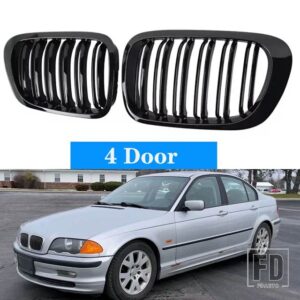 BMW 3シリーズ E46 1998-2001 2/4 ドアフロントキドニーグリル 318I 320I 325I 330I グロスブラックレーシンググリルアクセサリー - 4 Door Gloss Black