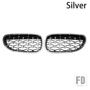BMW ダイヤモンドグリルフロントバンパーグリルキドニーレーシンググリル 2004-2009 グリル黒フレームグリル E60 E61 550I 535I - Silver