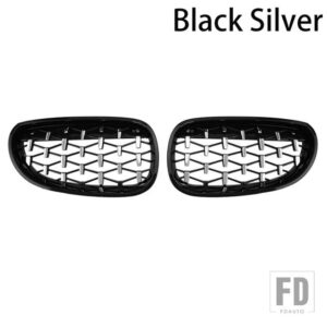 BMW ダイヤモンドグリルフロントバンパーグリルキドニーレーシンググリル 2004-2009 グリル黒フレームグリル E60 E61 550I 535I - black silver