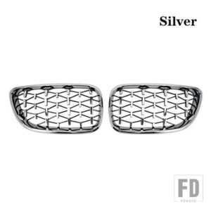 BMW 2シリーズ F22 F23 F87 M2 ダイヤモンドフロントキドニーグリルレーシンググリルグリルグロスブラック GRILLES14-19 アクセサリー - Silver
