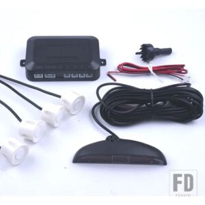 車パークトロニック LED パーキングセンサー 4 センサーリバースバックアップパーキングレーダーモニター検出システムバックライトディスプレイ - White