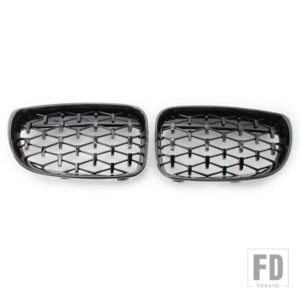 BMW ダイヤモンドグリルグロスブラックフロントキドニーグリル交換レーシング部品 1シリーズ E81 E82 E87 E88 2007-2013 - Black