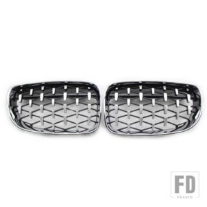 BMW ダイヤモンドグリルグロスブラックフロントキドニーグリル交換レーシング部品 1シリーズ E81 E82 E87 E88 2007-2013 - Chrome