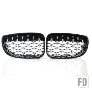 BMW ダイヤモンドグリルグロスブラックフロントキドニーグリル交換レーシング部品 1シリーズ E81 E82 E87 E88 2007-2013 - chrome and black