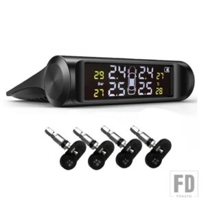 太陽光発電 USB TPMS タイヤエア圧システム LCD 4 アウター/インナーセンサー SUV セダン用温度ハザード - Internal