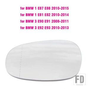 BMW サイドバックミラーガラスヒーター防曇霜取りドアウイングミラーシート E90 E92 E93 M3 LCI スタイル E80 E81 E87 - Right-White