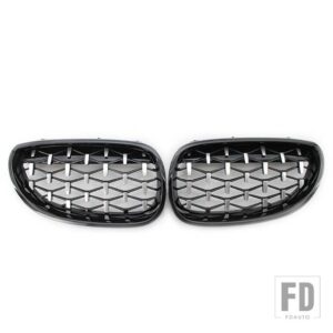 BMW カーレースグリル E60 E61 5シリーズ 2003-2009 ダイヤモンドフロントキドニーグリルメテオスタイルグリルクロームオートアクセサリー - black,sliver