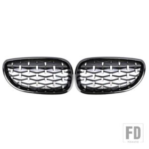BMW カーレースグリル E60 E61 5シリーズ 2003-2009 ダイヤモンドフロントキドニーグリルメテオスタイルグリルクロームオートアクセサリー - fullsilver