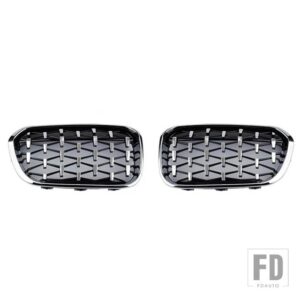 BMW ダイヤモンドスタイルファッションフロントグリル F20 F21 2015-2019 118I 120I 125I M140I グロスブラックグリル - Silver