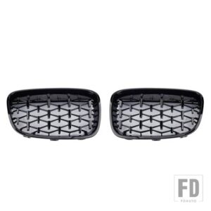 BMW クロームブラックダイヤモンドキドニーグリルグリル 1ペア 屋外抗抵抗リペア部品 1シリーズ F20 F21 2011-2014 - Black