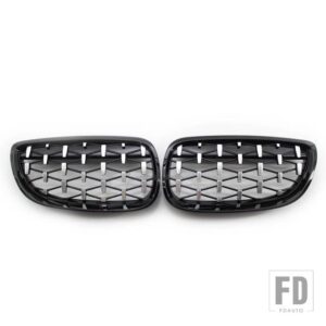 BMW ABS ペア車フロントフードグリルダイヤモンドスタイルメテオ 3シリーズ E92 E93 クーペ 2006-2009 ブラッククロームクロームグロスブラック - black sliver