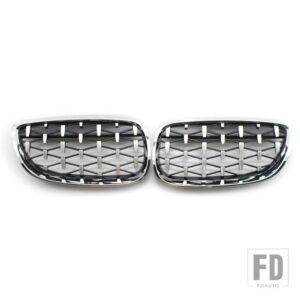 BMW ABS ペア車フロントフードグリルダイヤモンドスタイルメテオ 3シリーズ E92 E93 クーペ 2006-2009 ブラッククロームクロームグロスブラック - sliver