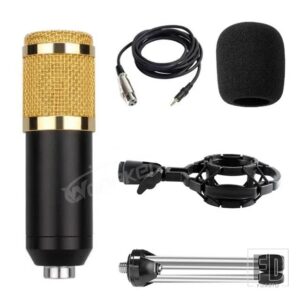 WOOPKER プロフェッショナルコンデンサーマイク BM 800 マイクキット ショックマウントと三脚付き BM800 セット スタジオ録音放送用 - Gold with Tripod