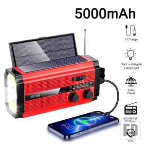 多機能ラジオ XSY-320 5000MAH AM/FM/WB ソーラー USB 充電式ポータブル緊急懐中電灯 SOS 電源銀行自動車用 ホーム - Red