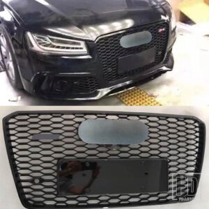 アウディ フロントバンパースポーツフードレーシンググリルグリッド ABS グロスブラック A8 S8 2015-2018 カーアクセサリー RS8 に不適 - Black emblem